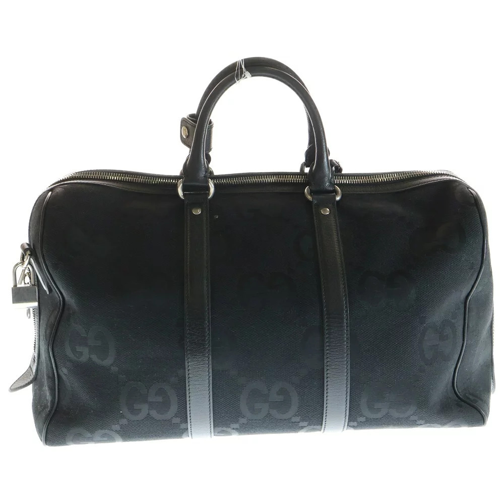 Gucci Boston Bag Leather GG Jumbo Canvas Shoulder Black